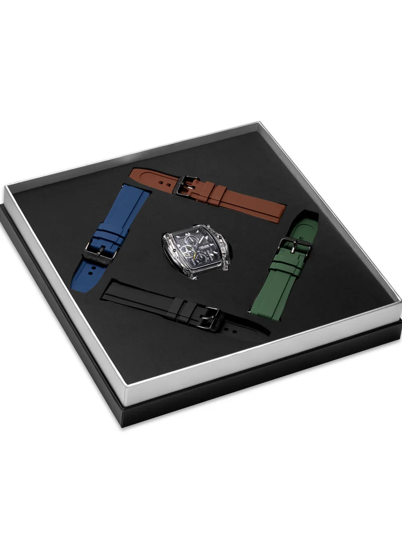 بوليس Clout Tank Four Interchangeable Silicone Straps Chronograph Watch for Men, 53.5mm